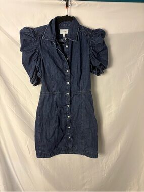 Frame Denim Darkwash Denim Puff-Sleeve Mini Dress Sz XS